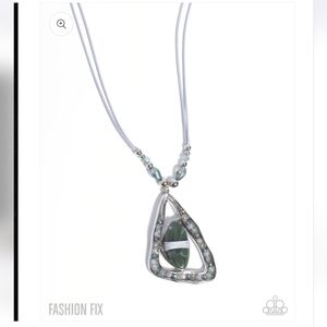 Coastal Bohemian Multi Paparazzi Silver Teal Marbled Teardrop Triangle Necklace